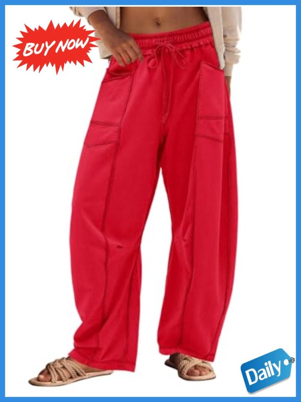 Barrel Sweatpants Wide Leg Trousers Smocked Drawstring Pull-On